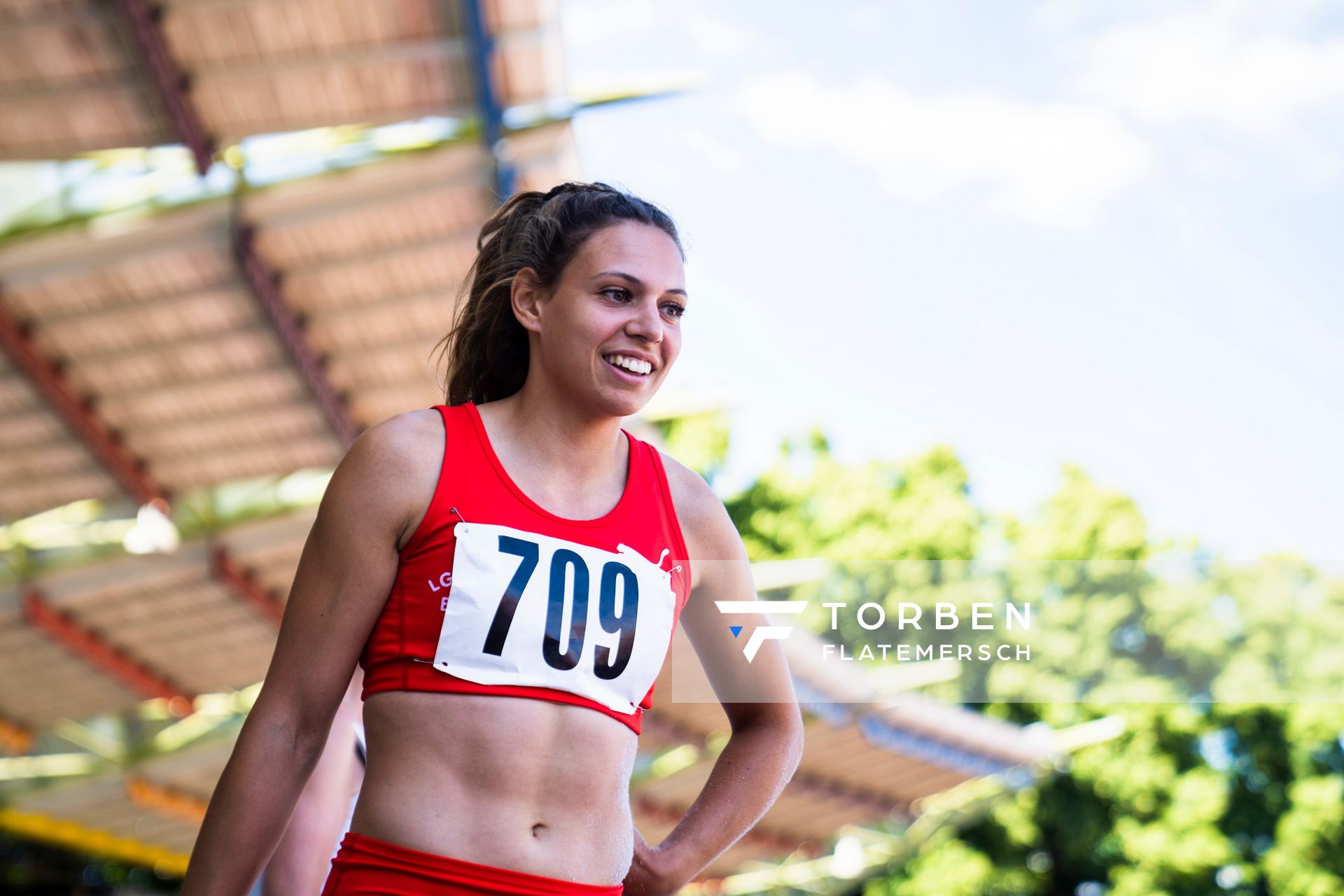 Caroline Joyeux (LG Nord Berlin) im Dreisprung am 02.07.2022 waehrend den NLV+BLV Leichtathletik-Landesmeisterschaften im Jahnstadion in Goettingen (Tag 1)